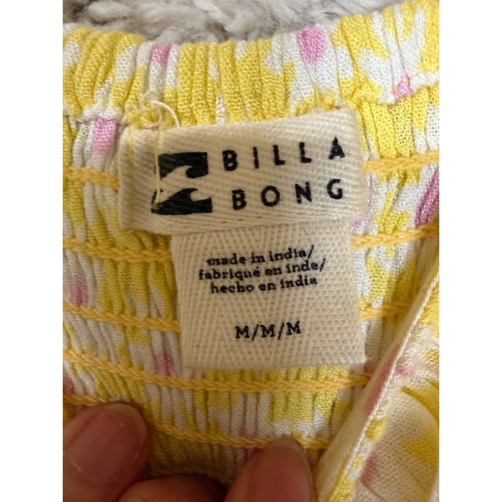 Billabong Yellow Daisy Floral Midi Dress M Spaghetti Strap Smocked Back Summer - Picture 4 of 9